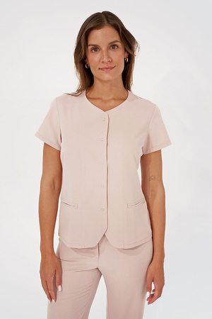 Bluzka medyczna damska beż nude BZ 01, krótki rękaw, Elegant Stretch