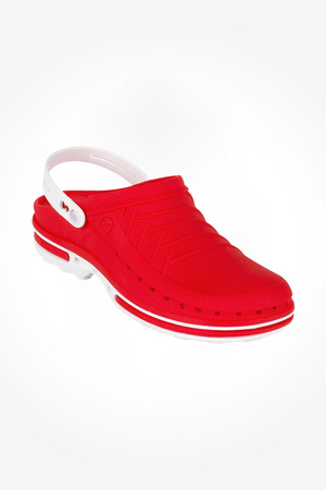 Obuwie operacyjne Wock Clog 17 z paskiem, buty medyczne unisex w kolorze czerwonym i białym