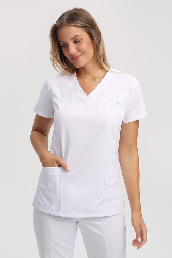 Women's medical blouse BL 52.2, white, short sleeve, Premium