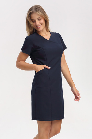 Medical dress SU 62, navy blue, short sleeve, Elegant Stretch