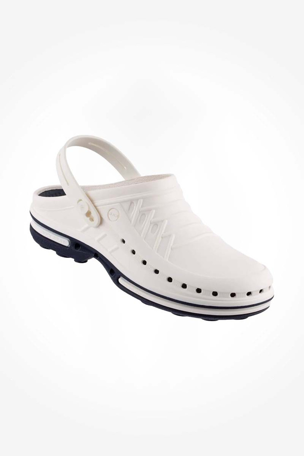 Operating Room Clogs Wock Clog 13 with strap, white and dark navy blue, unisex