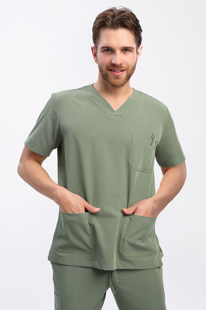 Men's Scrub Top BL 59, olive, short sleeve, Elegant Stretch