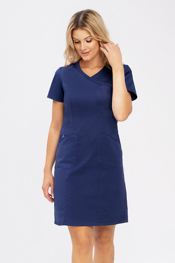 Medical dress SU 50, light navy blue, short sleeve, Comfort Stretch