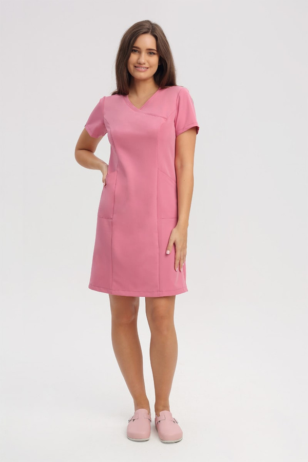 Medical dress SU 62, coral pink, short sleeve, Elegant Stretch