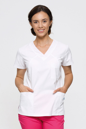 Women's medical blouse BL 52, white, short sleeve, Comfort Stretch