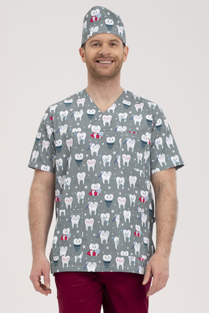 Men's medical blouse BL 56, pattern Funny teeth, short sleeve