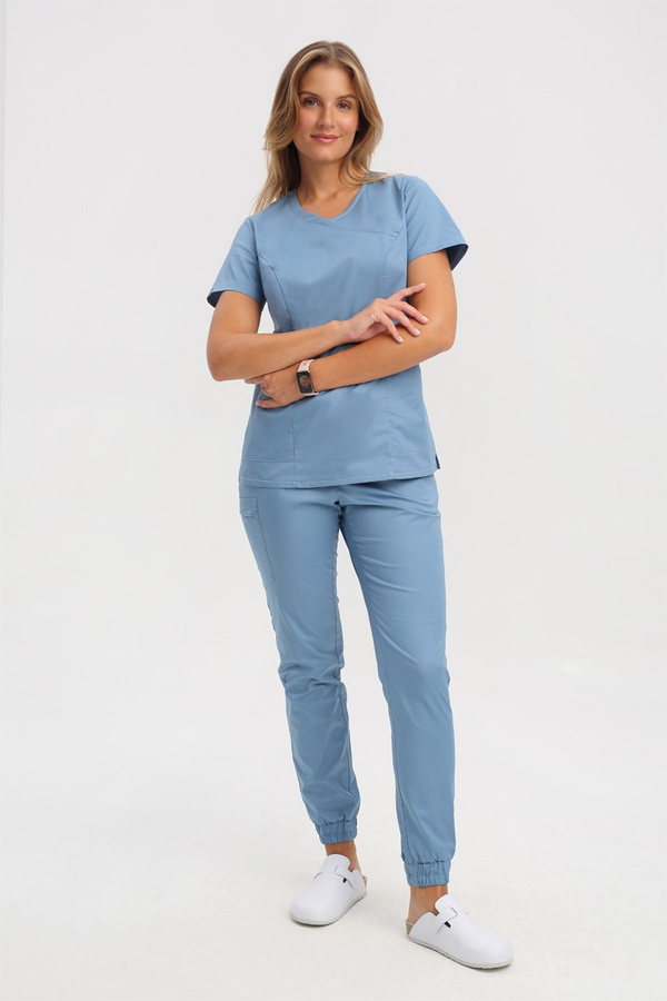 Bluza medyczna damska BL 60, denim, krótki rękaw, Comfort Stretch