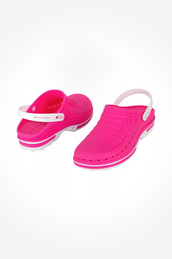 Operating Room Clogs Wock Clog 09 with strap, fuchsia and white, unisex