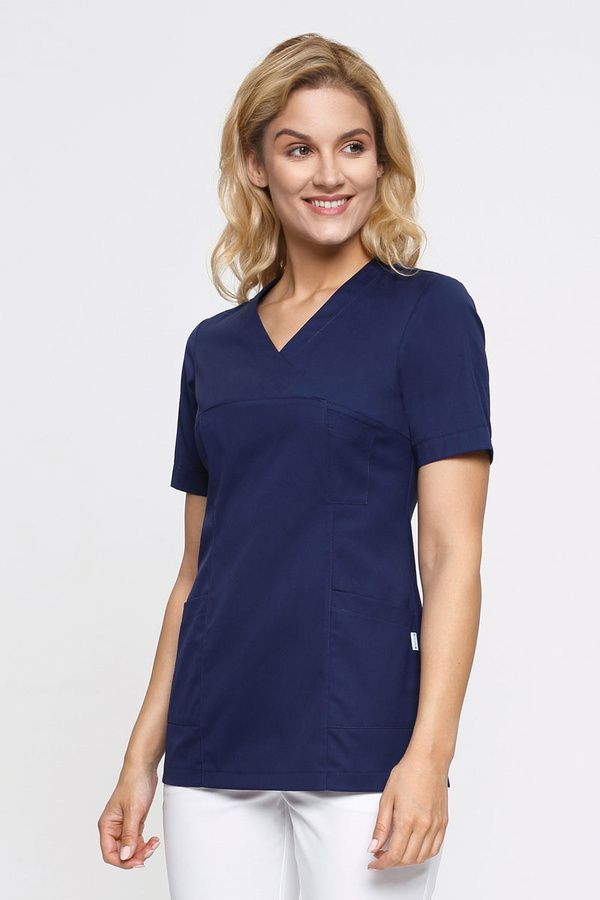 Women's medical sweatshirt BL 54, navy blue, short sleeve, Premium Stretch