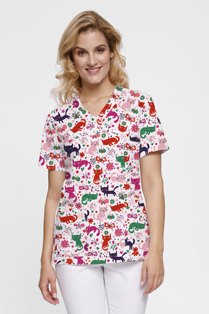 Women's medical blouse BL 55, pattern Kittens, short sleeve