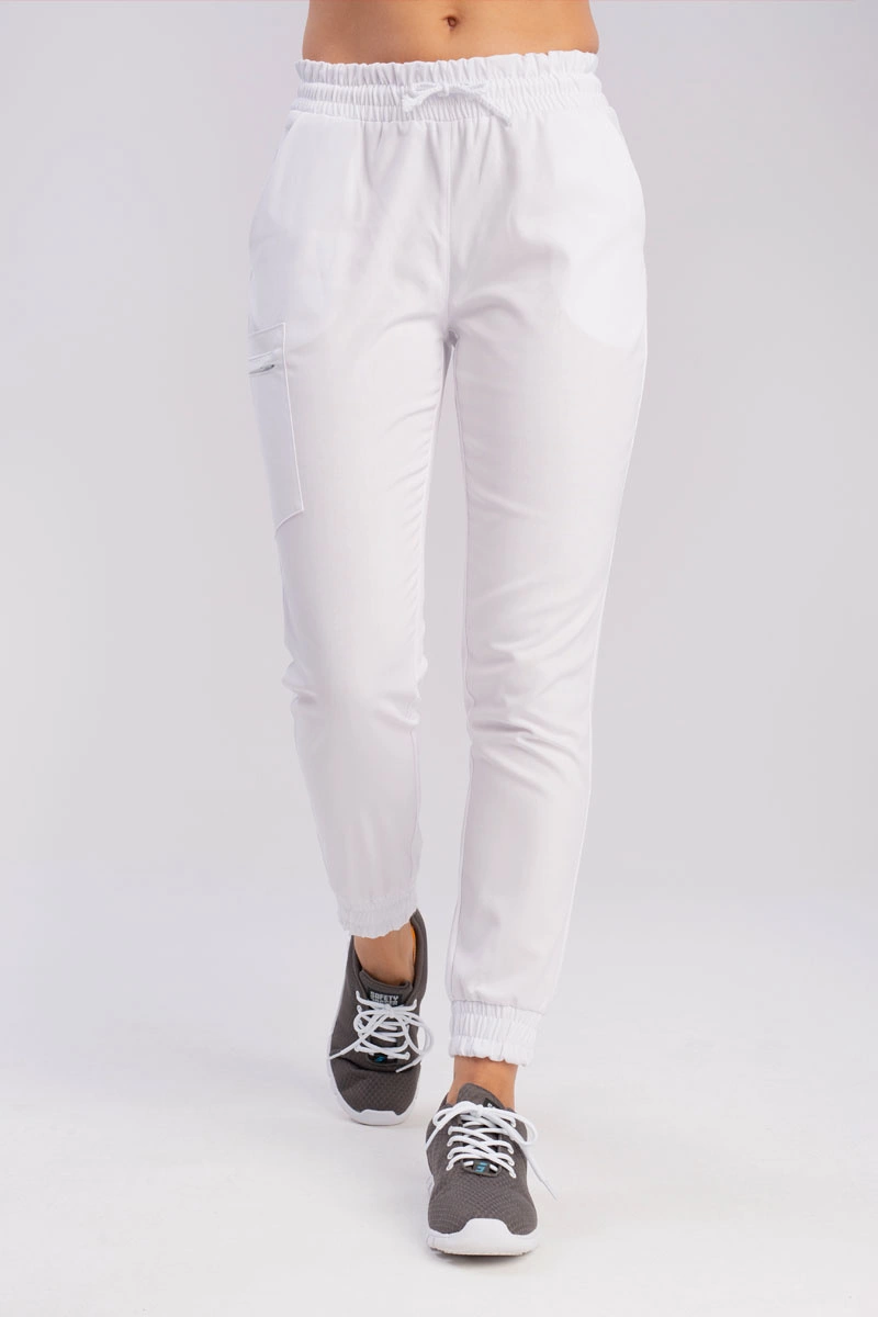Spodnie medyczne damskie białe SE 90, Premium Stretch