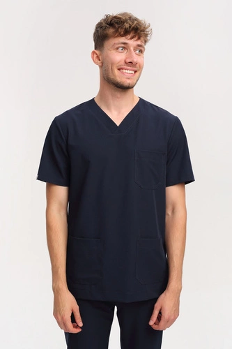 Men's Scrub Top BL 59, navy blue, short sleeve, Elegant Stretch