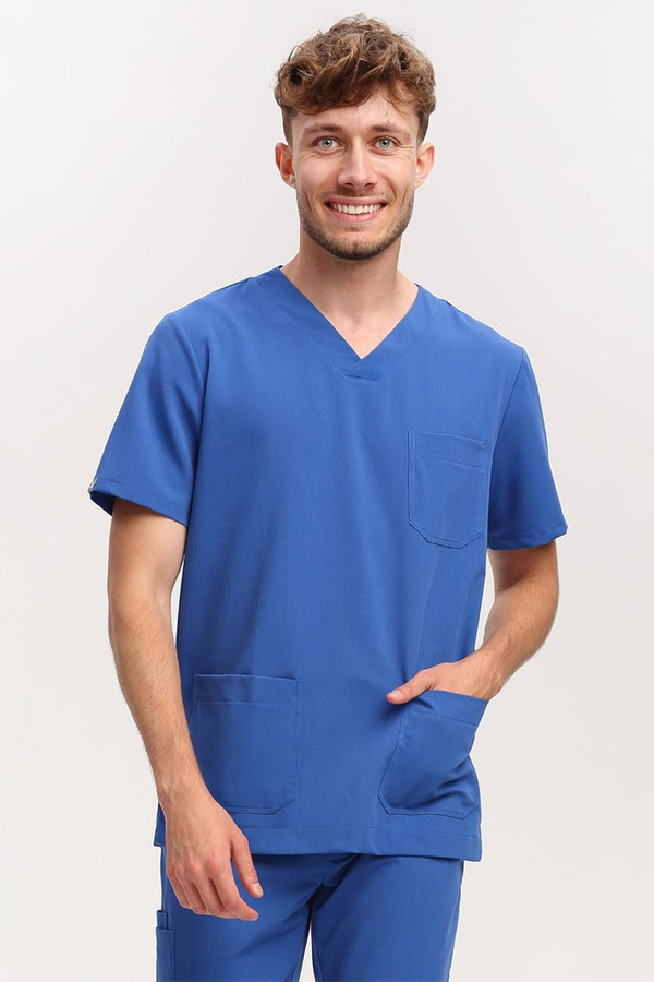 Men's Scrub Top BL 59, royal blue, short sleeve, Elegant Stretch