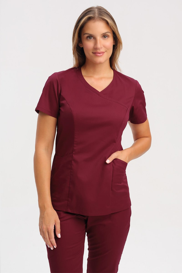 Bluza medyczna damska bordo BL 60, krótki rękaw, Comfort Stretch