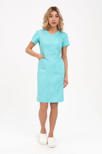 Medical dress SU 50, light turquoise, short sleeve, Comfort Stretch