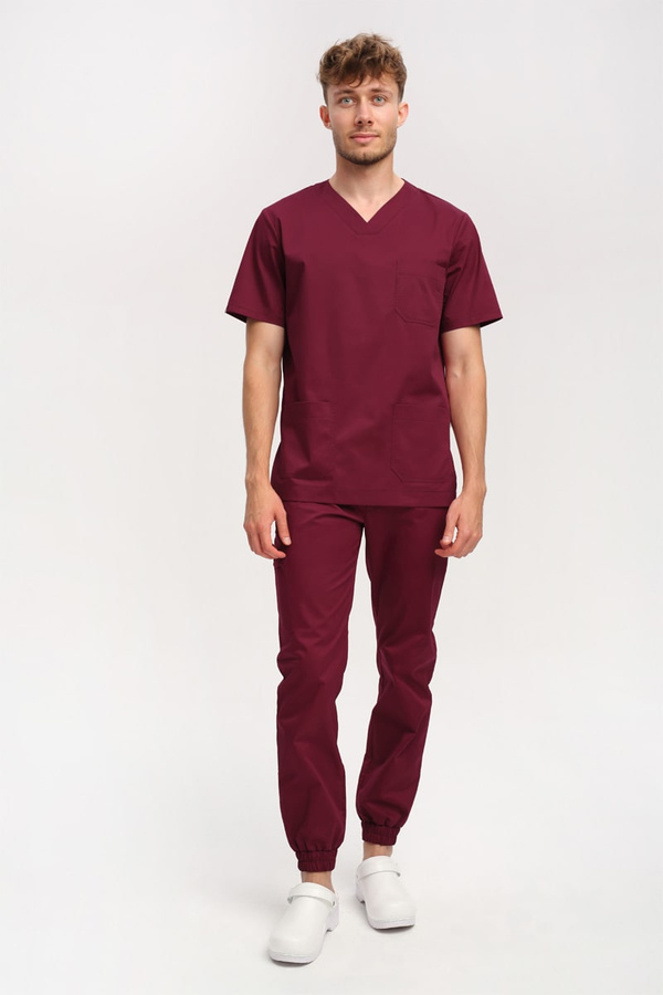 Men's medical blouse BL 59, burgundy, short sleeve, Comfort Stretch