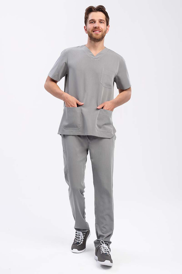 Men's Scrub Top grey BL 59, short sleeve, Elegant Stretch