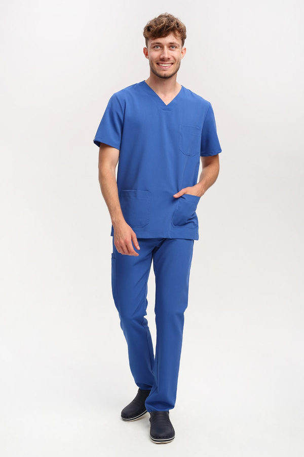 Men's Scrub Top BL 59, royal blue, short sleeve, Elegant Stretch