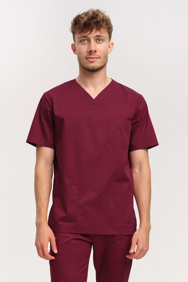 Men's medical blouse BL 59, burgundy, short sleeve, Comfort Stretch